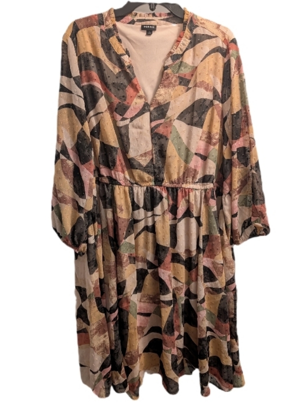 Torrid Multicolor Abstract Print V-Neck Midi Dress 3 (3X)